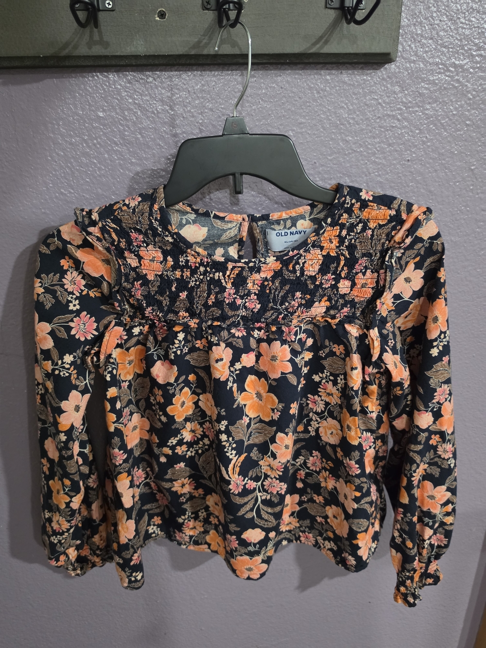 Old Navy Floral-Print Smocked-Ruffle Long-Sleeve Top for Girls